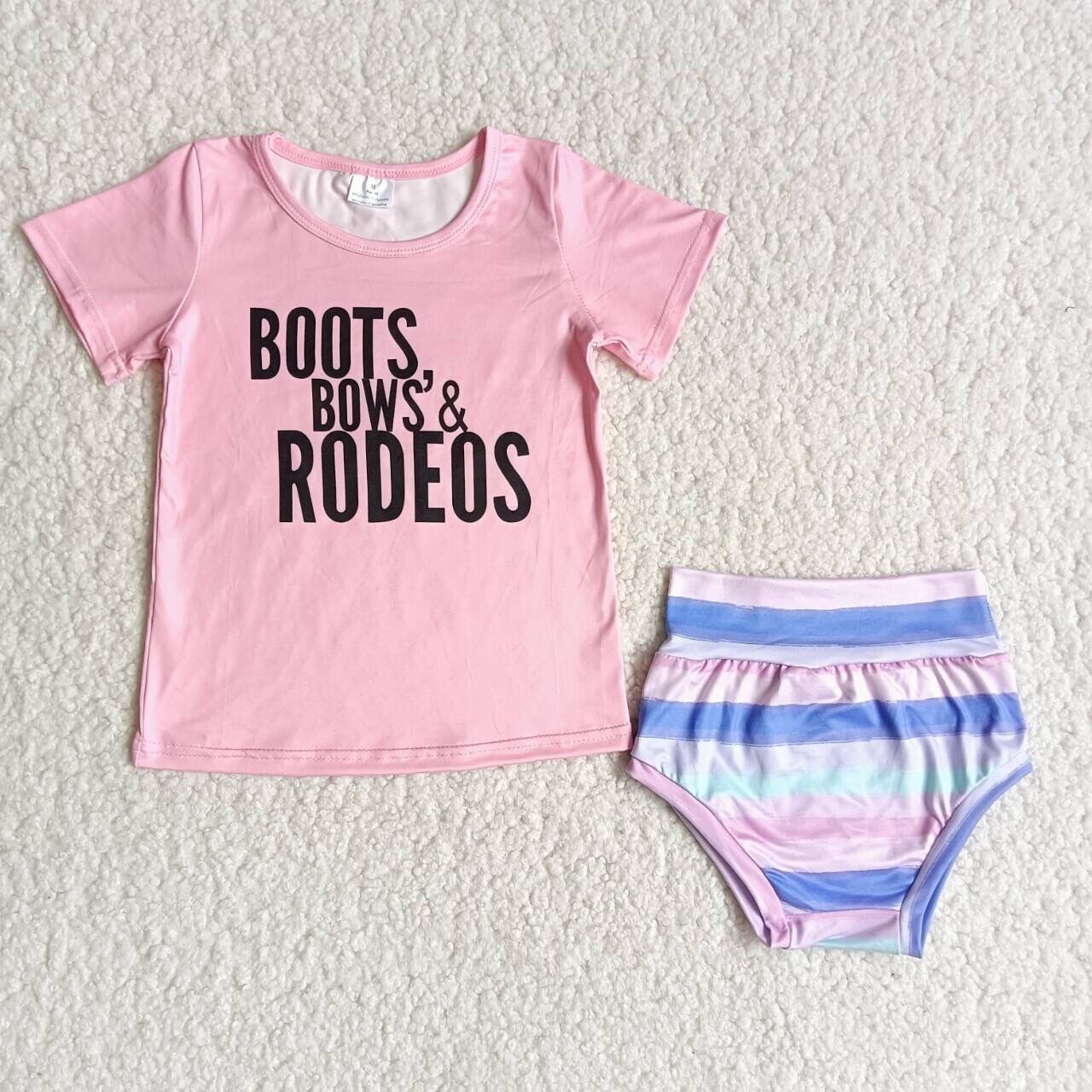 Pink BOOTS BOW'S RODEOS Girl's Bummies Set