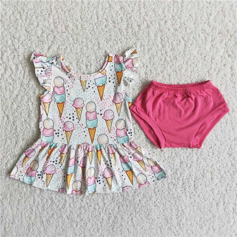 Pink Ice Cream Girl's Bummies Set