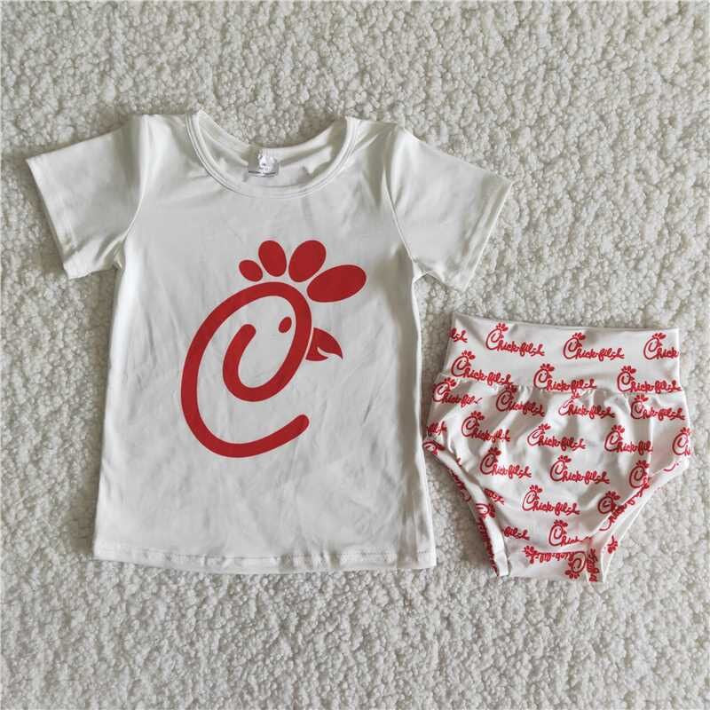 Red Cartoon Girl's Bummies Set