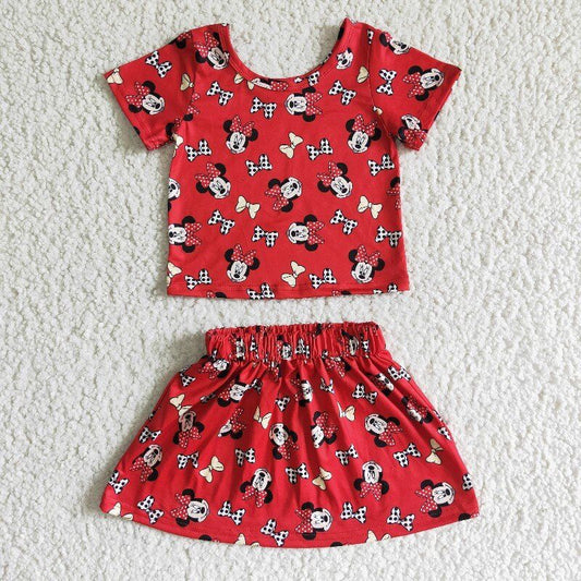 Red Cartoon +Skirt Girls Summer set