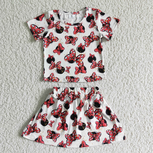 Red With Bow Cartoon +Skirt Girls Summer set