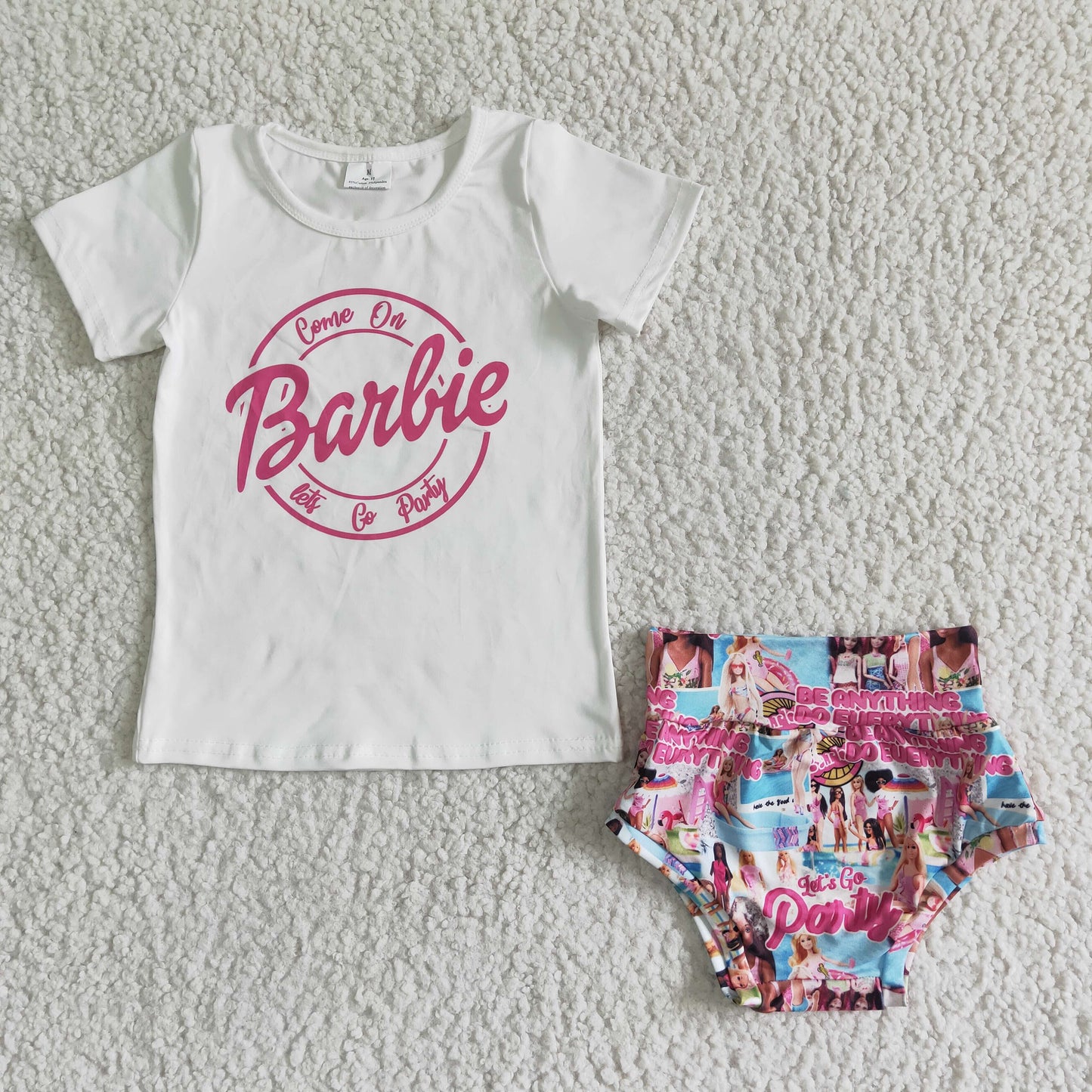 Pink Cartoon Girl's Bummies Set