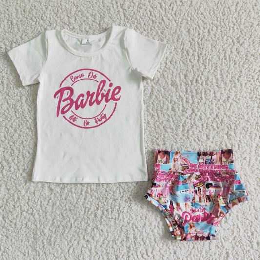 Pink Cartoon Girl's Bummies Set