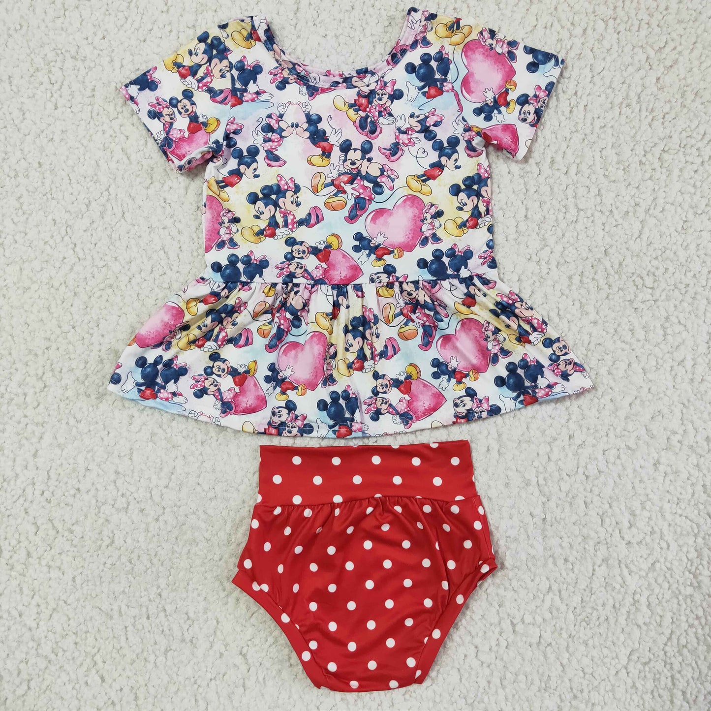 Red Cartoon Polka Dots girls Set Bummies