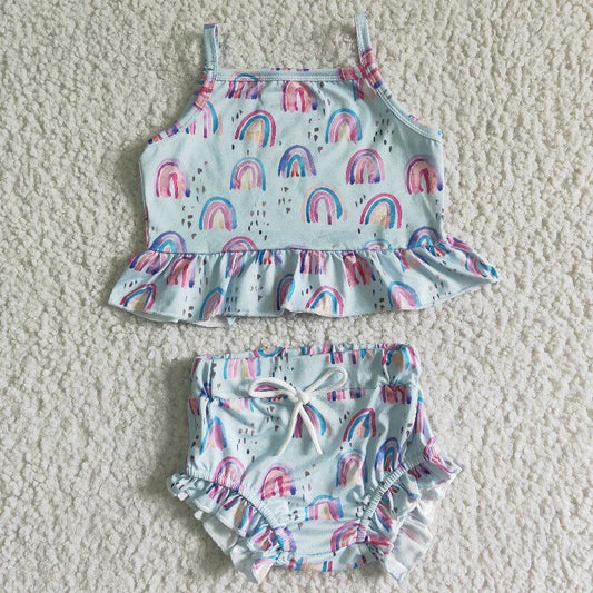 Blue Rainbow Ruffle Girl's Bummies Set