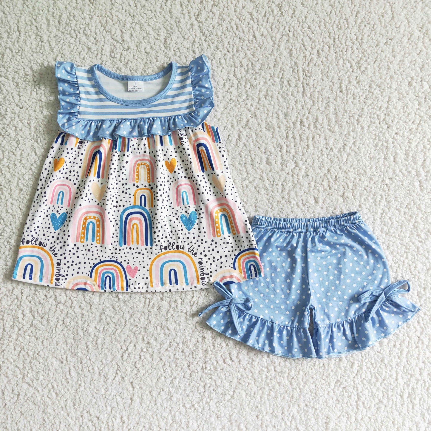Blue Rainbow Ruffle Girls Summer Set
