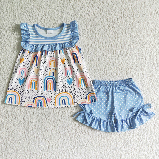 Blue Rainbow Ruffle Girls Summer Set