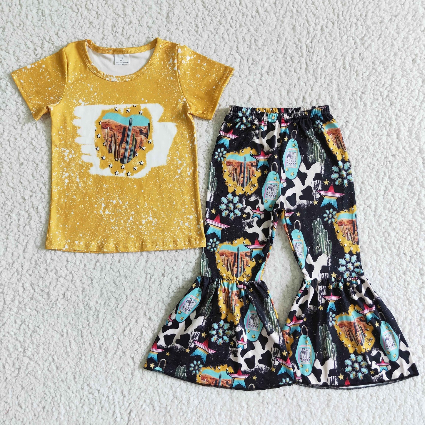 Summer Yellow Cactus Leopard Bell Pants Girl Outfits