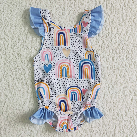 Girls Blue Rainbow Swimsuit