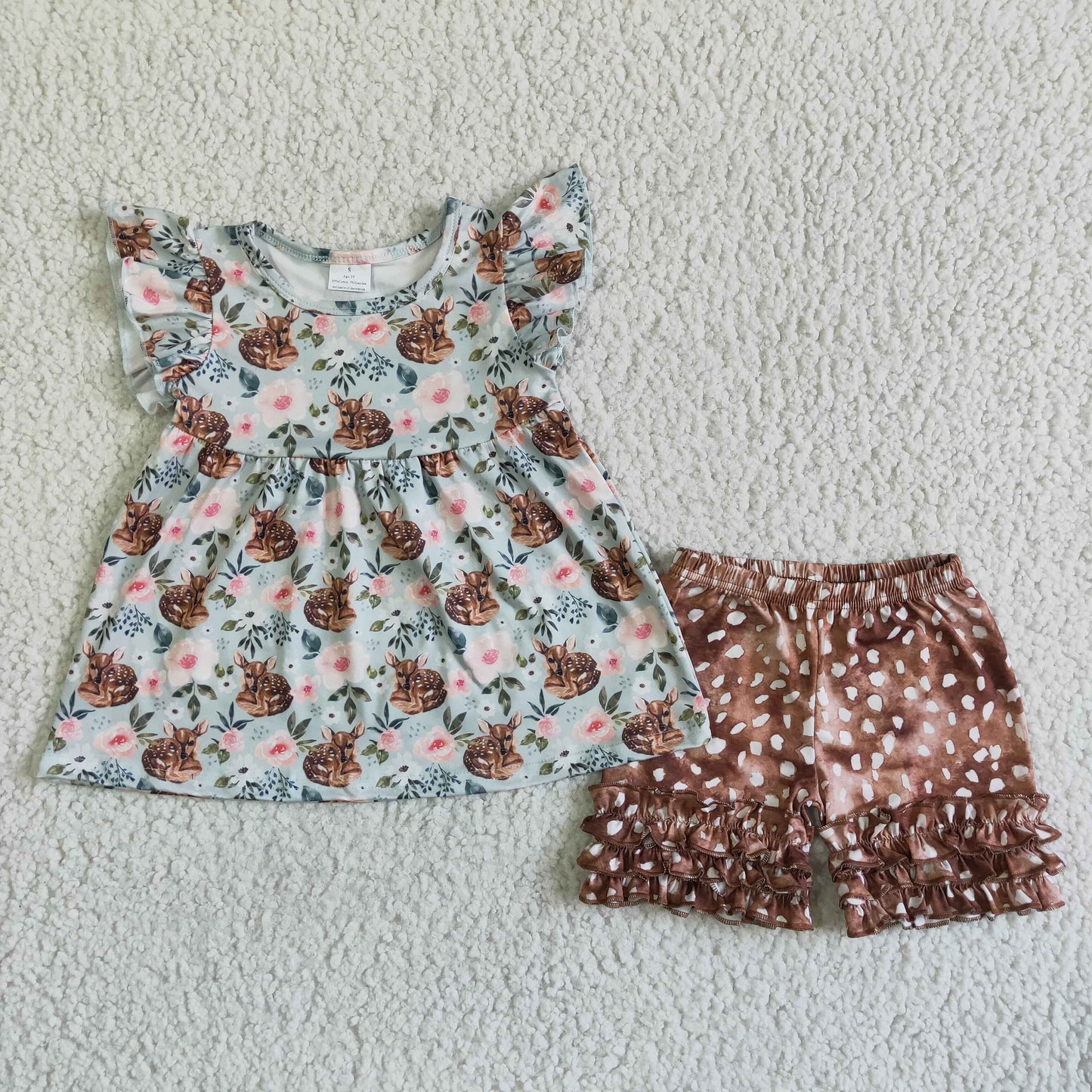 Drown Deer Ruffle Girls Summer Set
