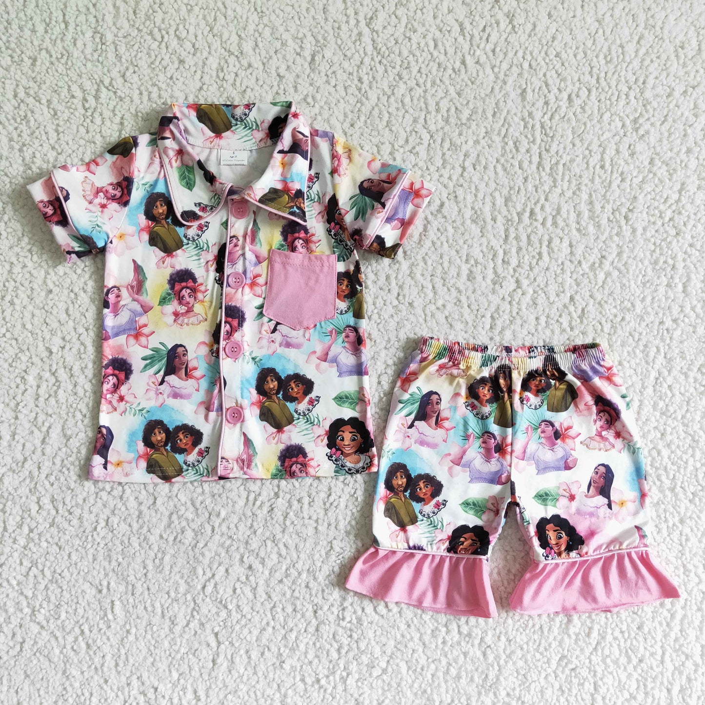 Pink Cartoon Girls Summer Paj