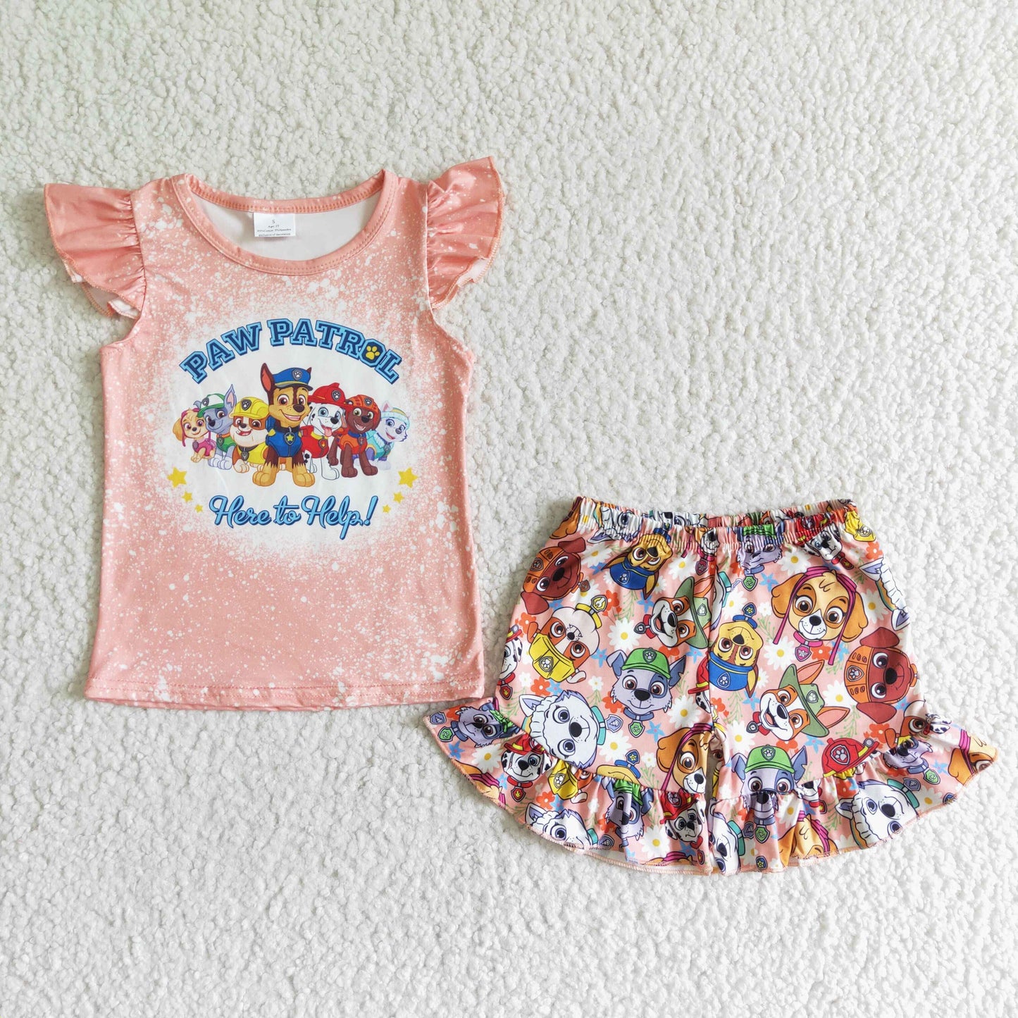 Pink Dog Cartoon Girls Summer Set