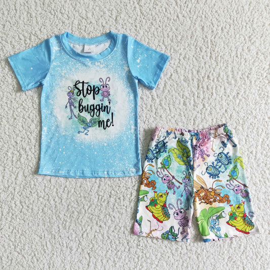 Blue Cartoon Stop bugging Me Short Summer Set