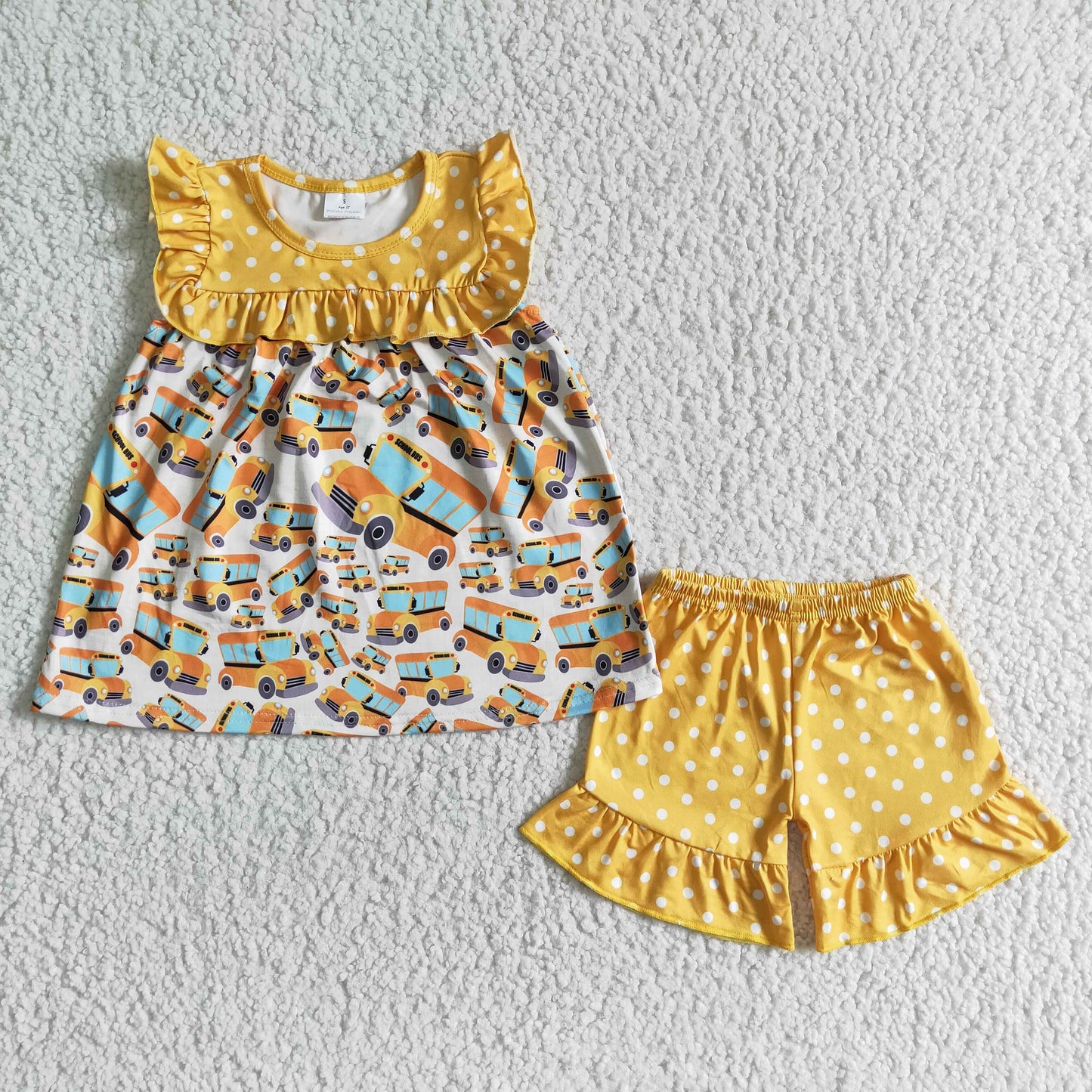 Back To School Yellow Bus Ruffle Girls Summer Set