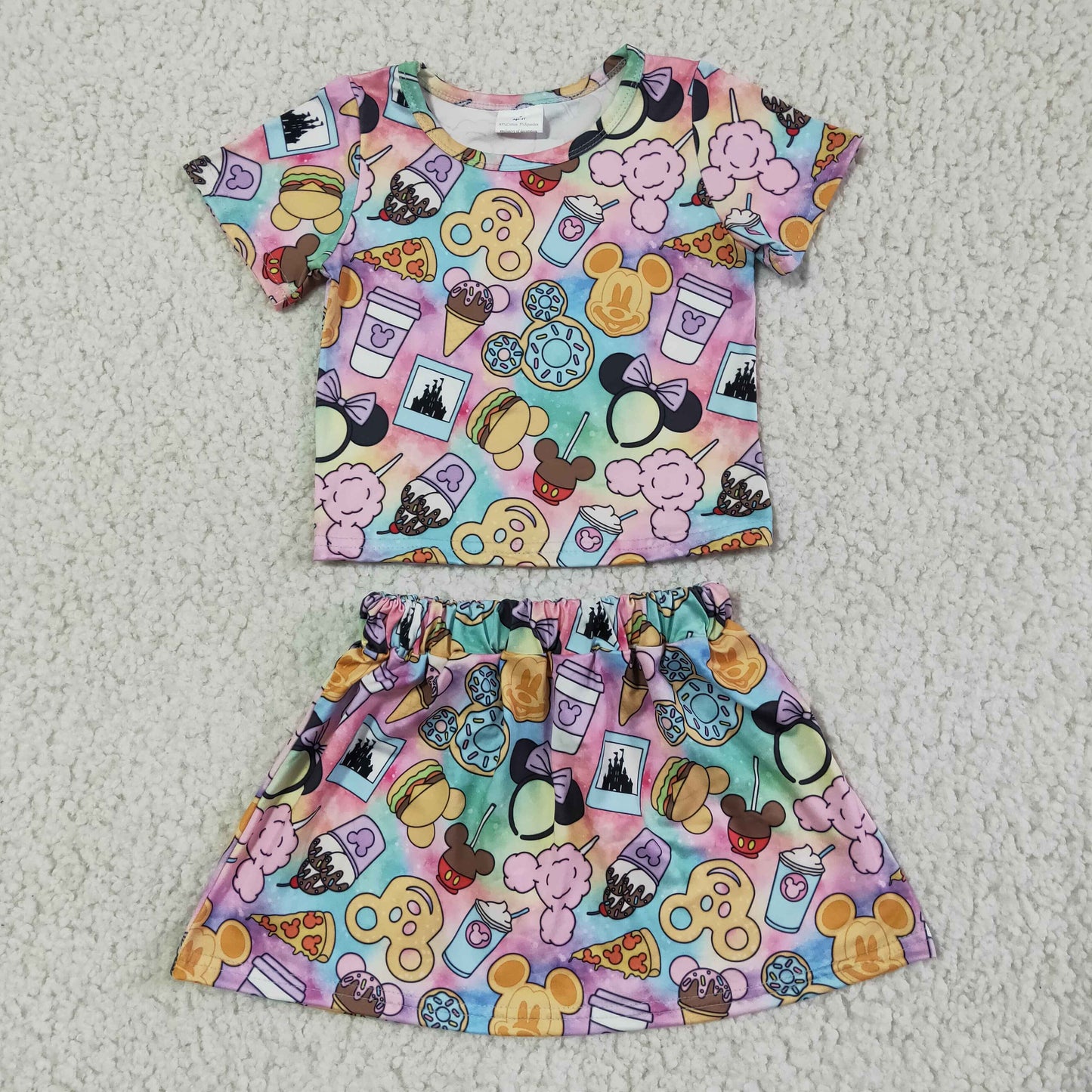 Pink Cartoon Short +Skirt Girls Summer Set