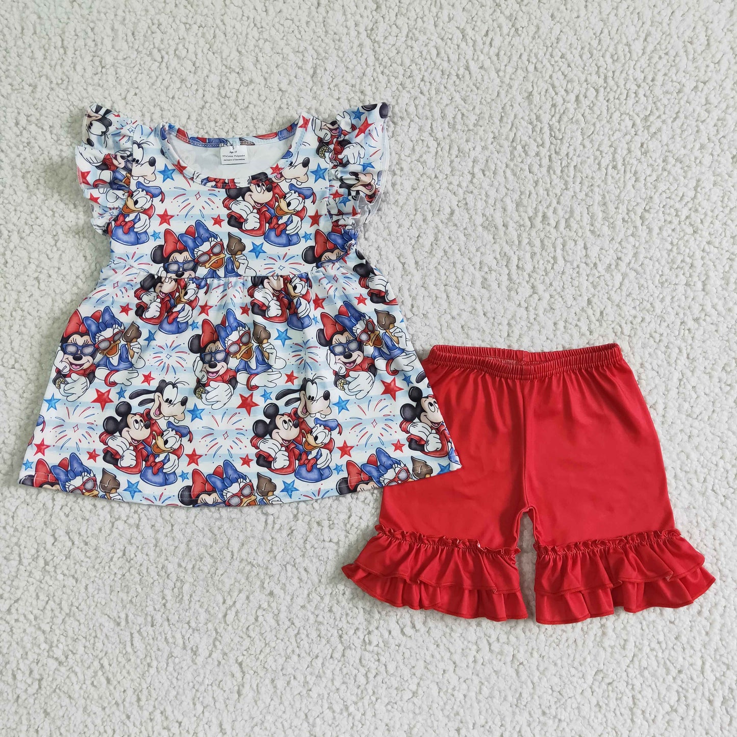 July of 4th Cartoon Red Ruffle girl summer set