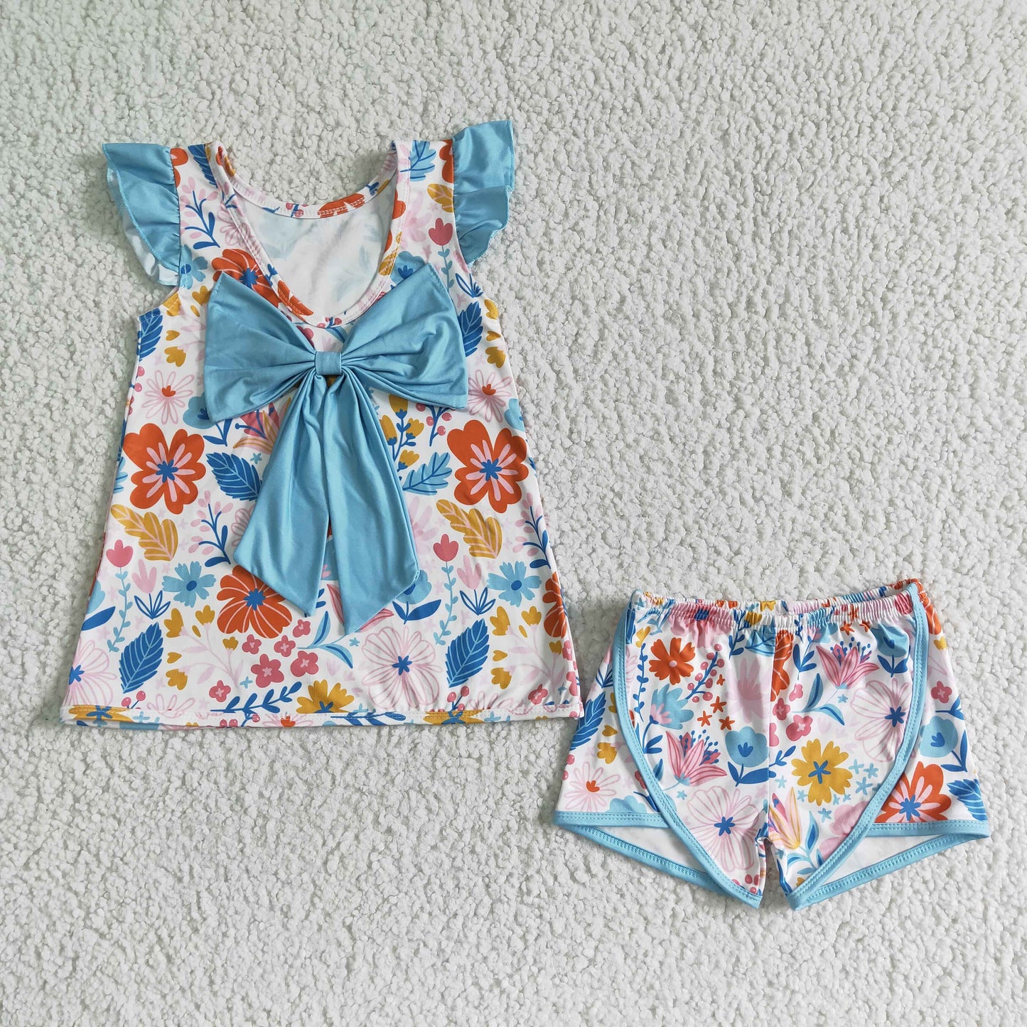 Flowers With Bow Short Girls Summer Set