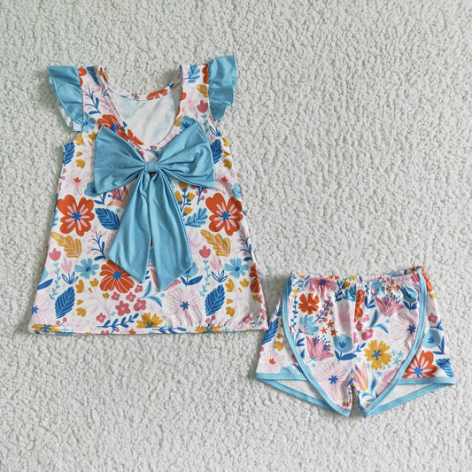 Flowers With Bow Short Girls Summer Set