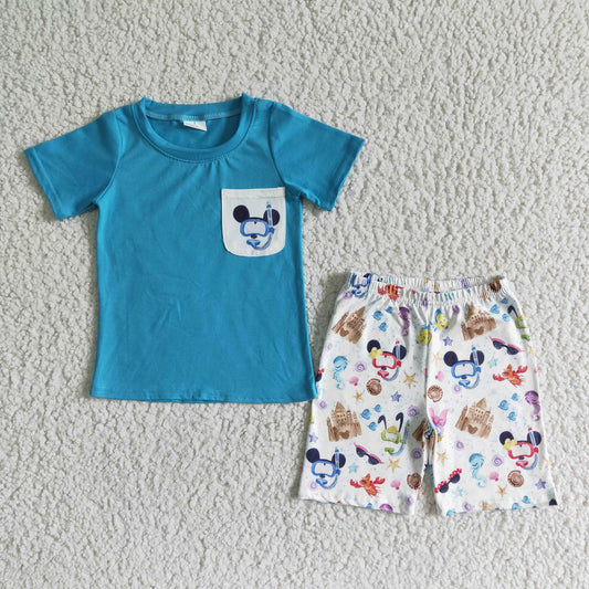 Boy Set Summer Blue Cartoon