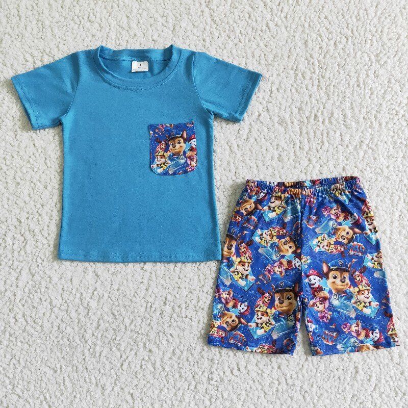 Blue Cartoon Dog Summer Set