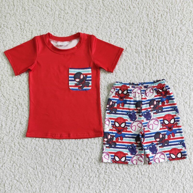 Boy Red Cartoon Summer Set