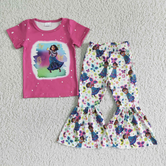 Purple cartoon bell pants girl outfits