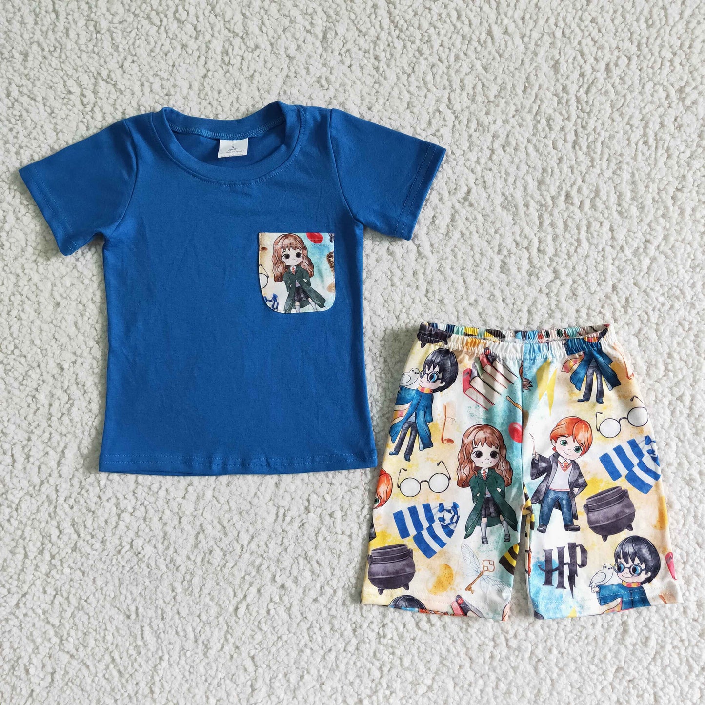 Blue New Cartoon Boy Summer Set
