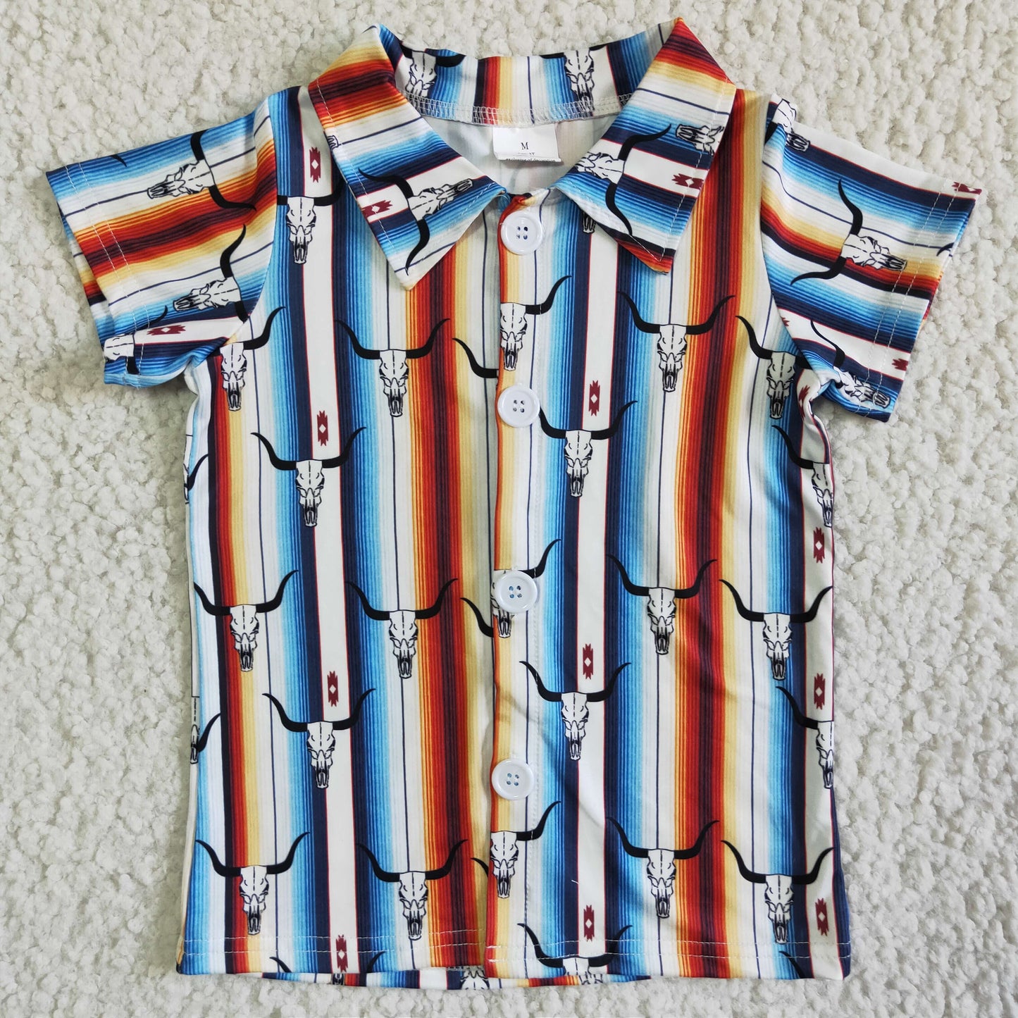 Western Cow With Button Boy Shirt