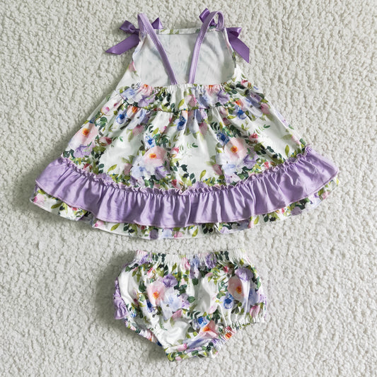 Purple Flowers Girl's Bummies Set