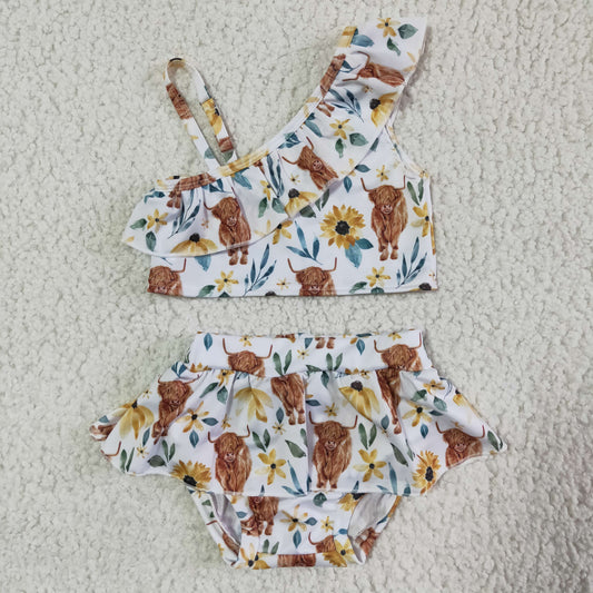 Flowers Cow 2pc girls summer Swimsuit