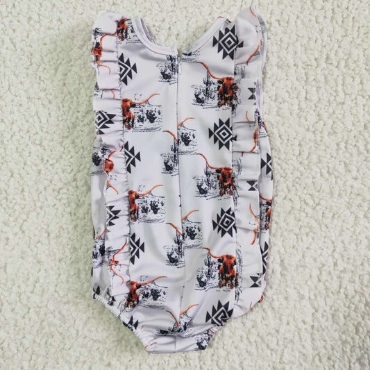 Girls Cow romper Swimsuit