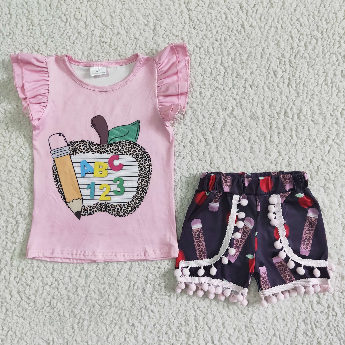 Back To School Pink Apple Girls Summer Set