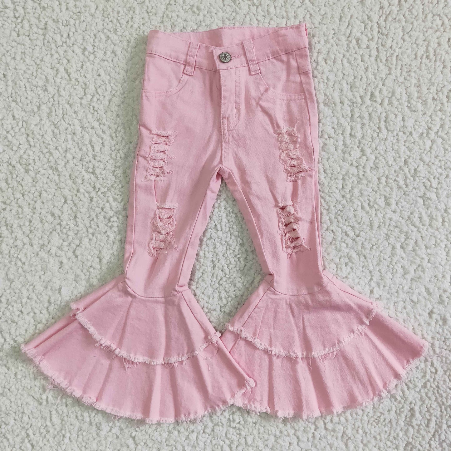 Pink Distressed Flare Pants jeans