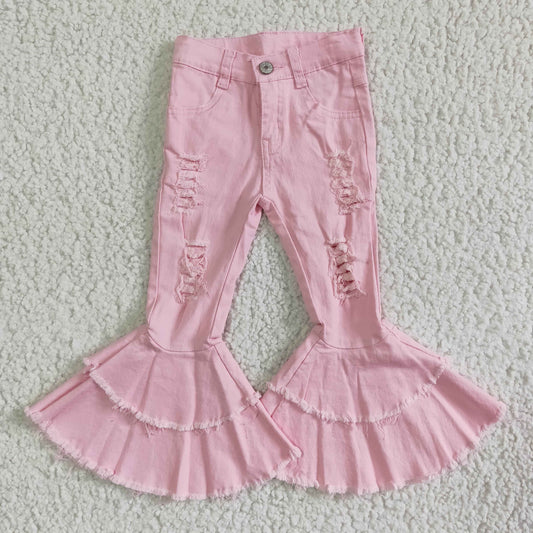 Pink Distressed Flare Pants jeans