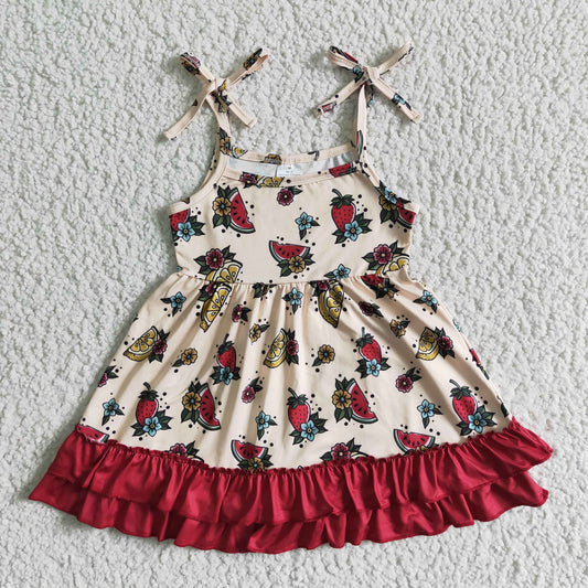 Flowers With Watermelon Ruffle Girl Skirt