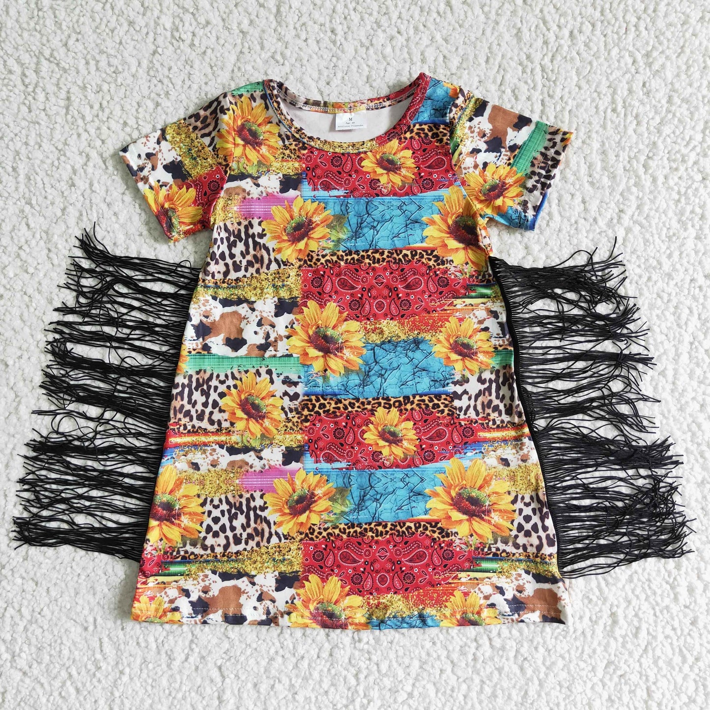 Cow Sunflowers With Tassel Girls's Dress