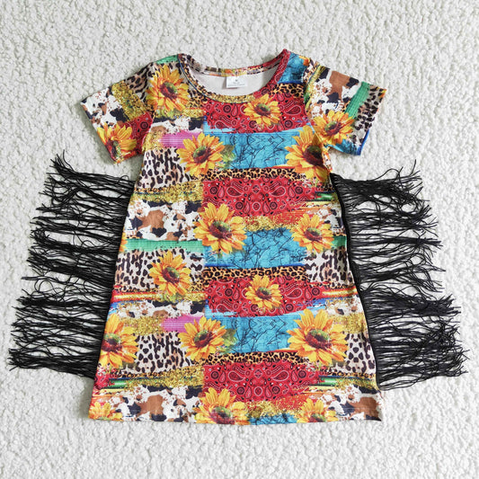 Cow Sunflowers With Tassel Girls's Dress