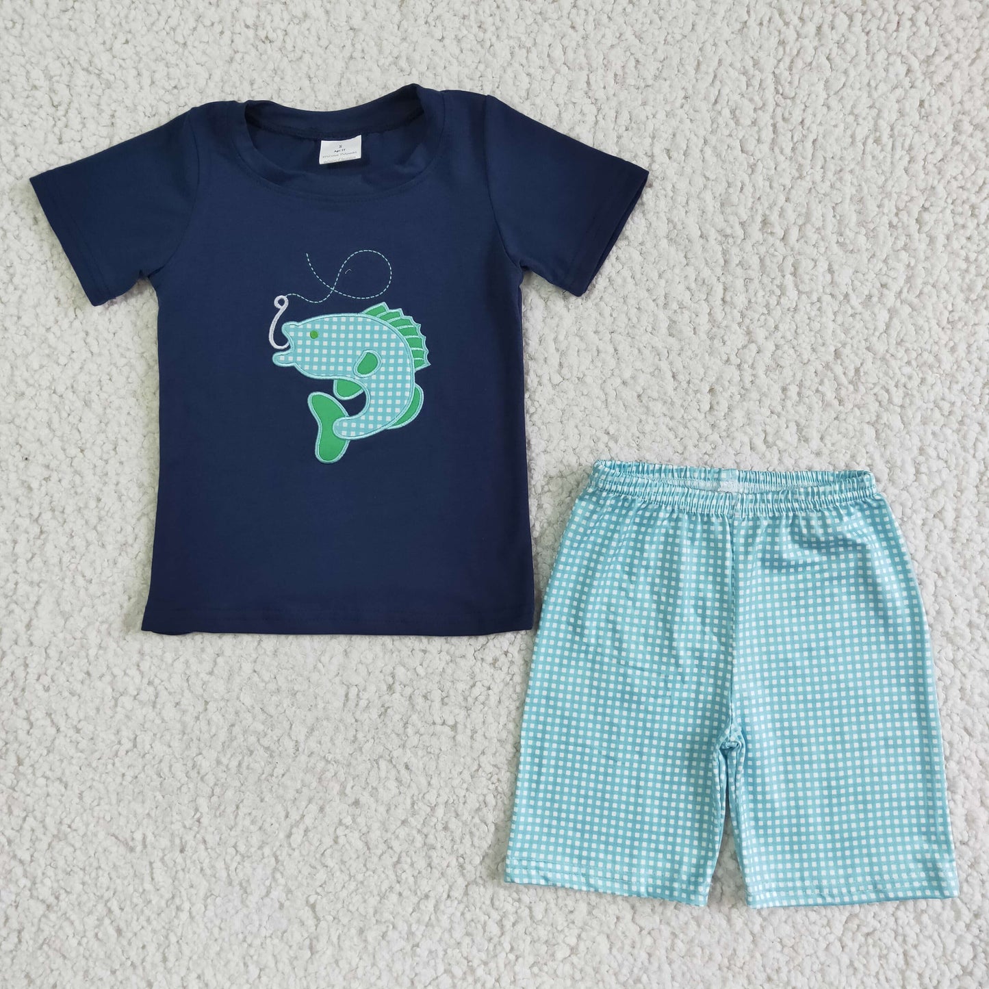 Embroidered Fish Boys summer set