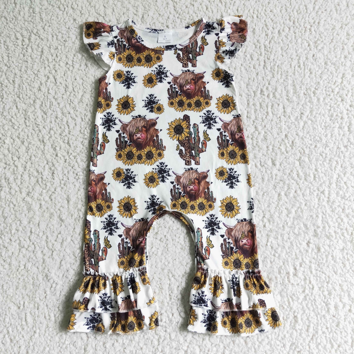 Girl Sunflower Cow Baby Romper