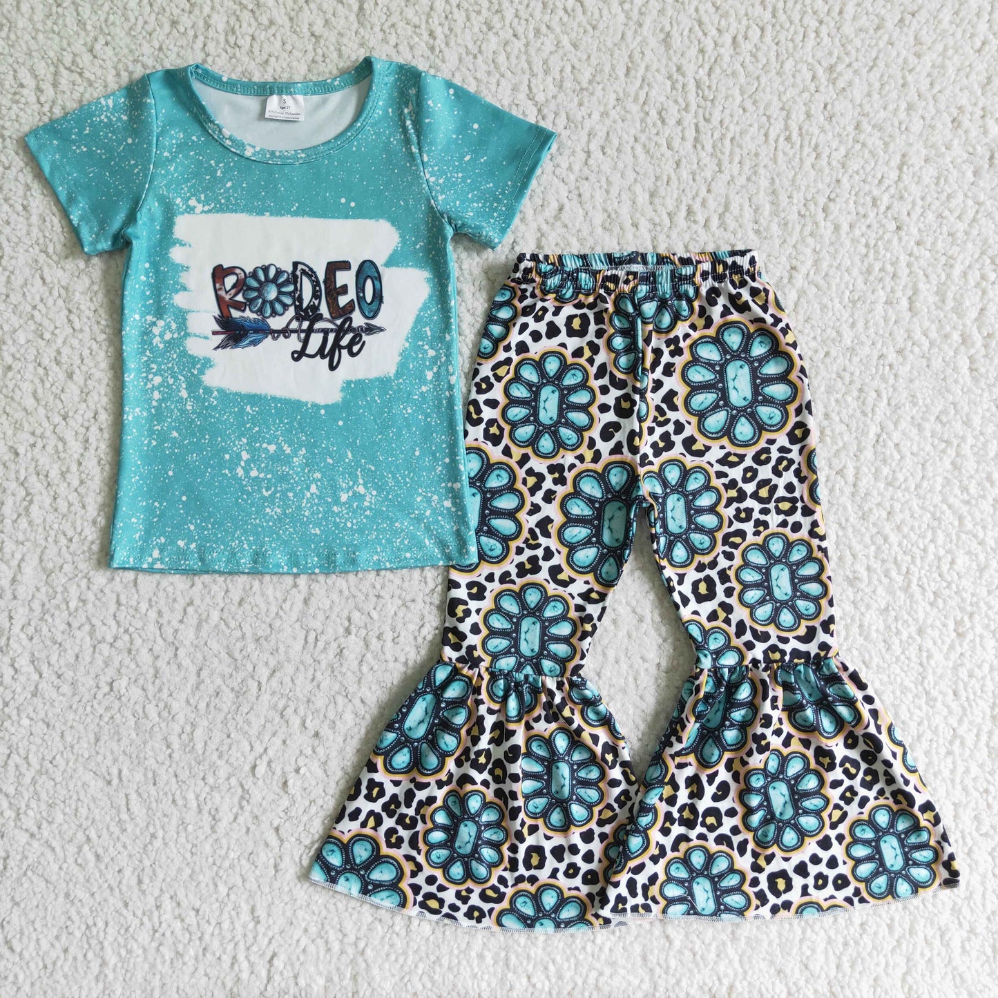 Blue RODEO Bell Pants Summer Set