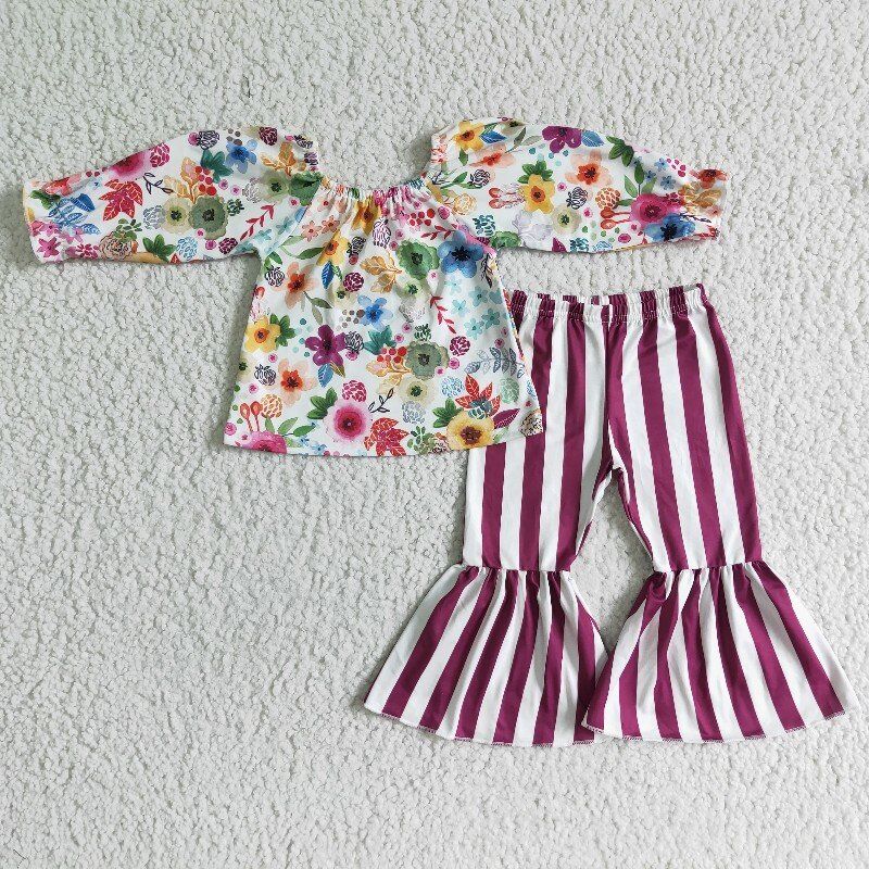 Fall Outfits Flowers Purple Stripe