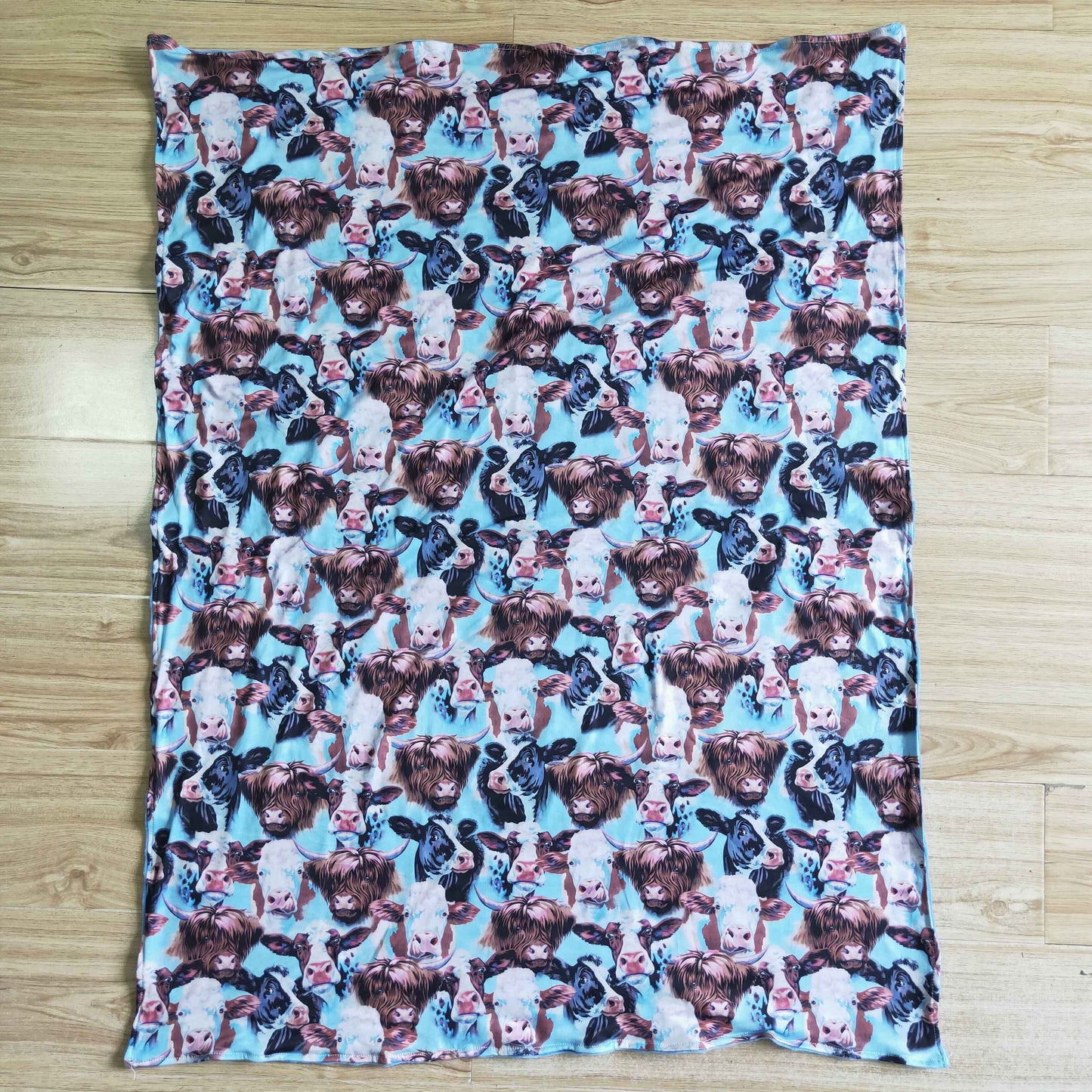 Blue Highland Cow Blanket