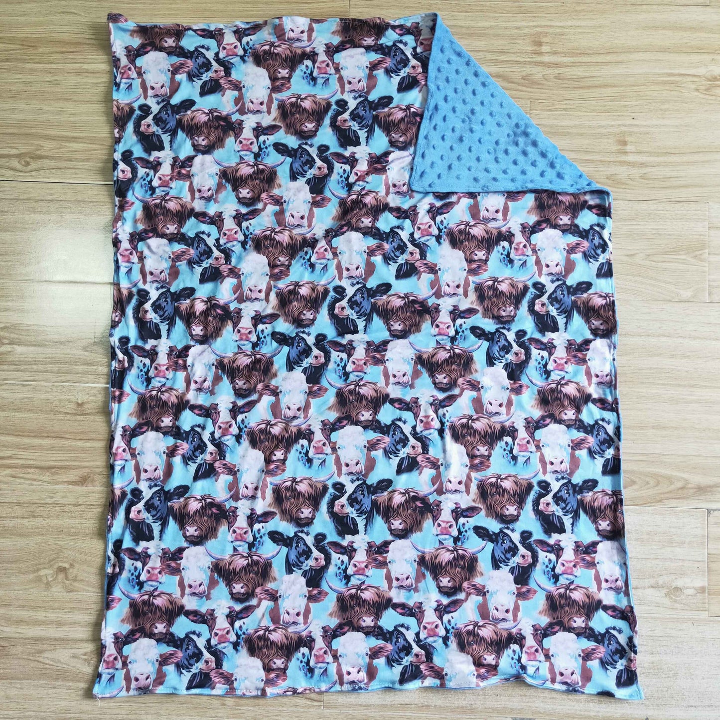 Blue Highland Cow Blanket