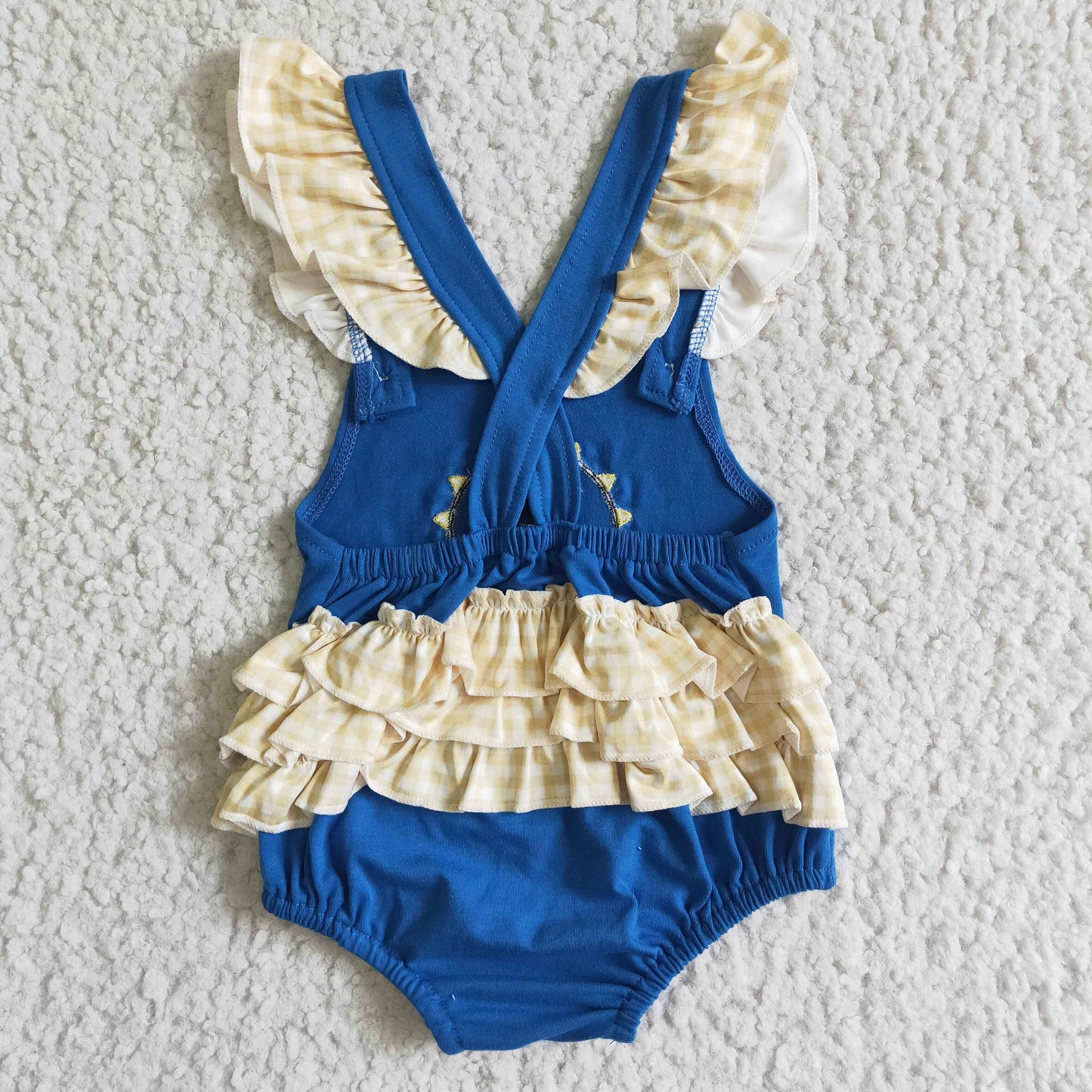 Blue SUN Embroidery Girls baby romper