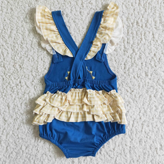 Blue SUN Embroidery Girls baby romper