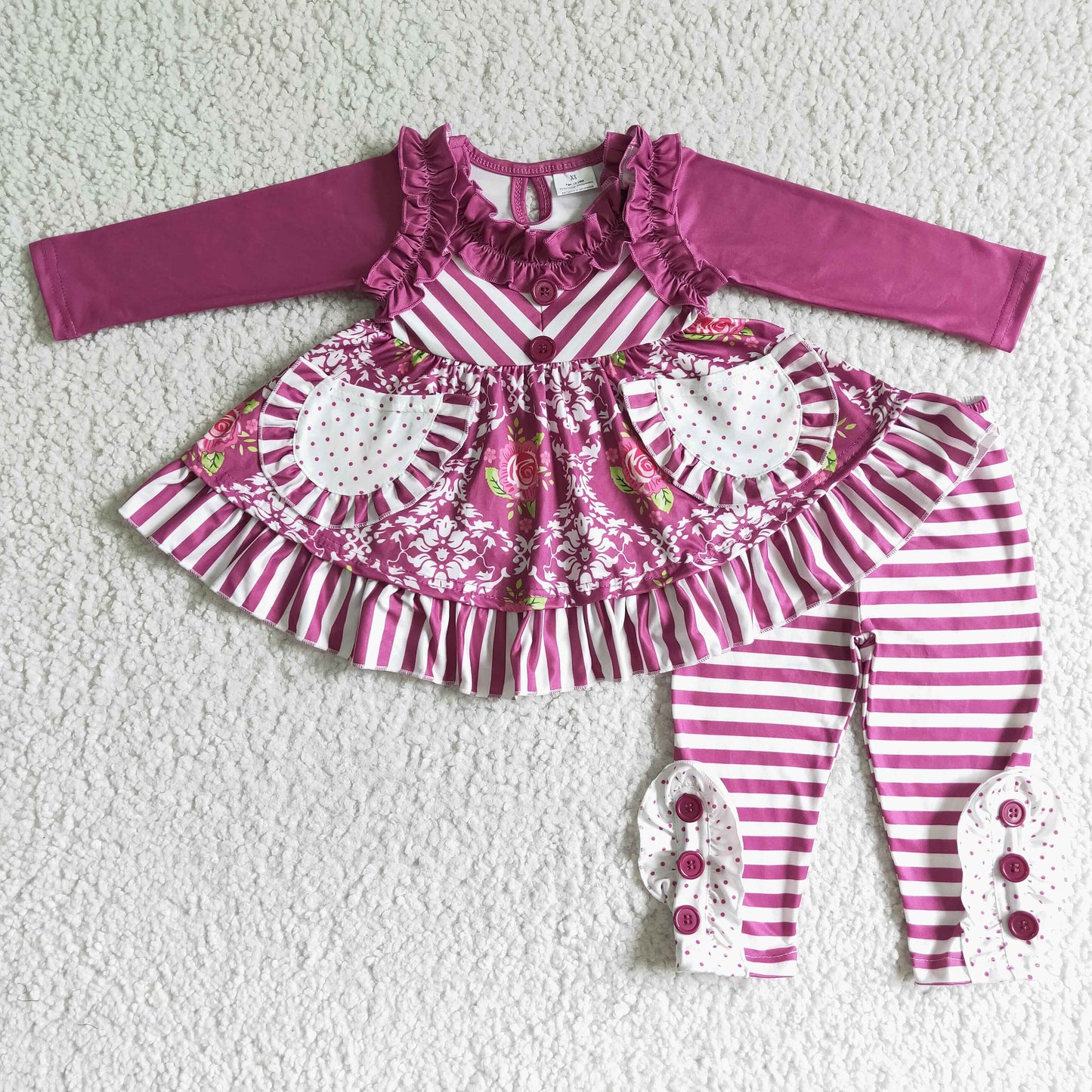 Fall Outfits Flower Purple with pockets Gilrs Set