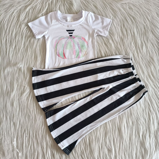 Halloween Pumpkin Stripe Pants Girl Outfits