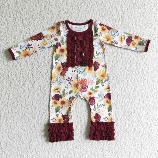 Girl Red Flowers Baby Romper