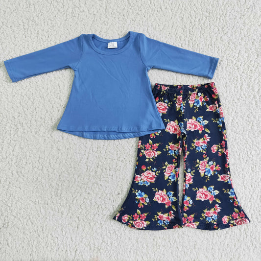 Fall Blue Flowers Girls Set