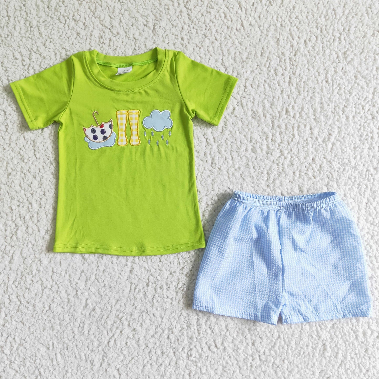 Green Embroidery Rain Short Summer Set